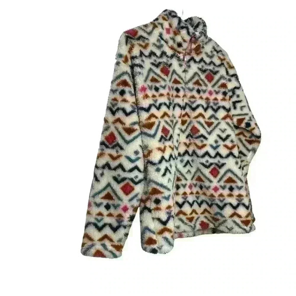 Eddie Bauer Midweight Plush Quarter Zip Fleece Pullover Vanilla Aztec Small - Picture 4 of 8